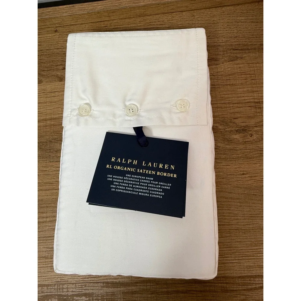 Organic‎ Cotton Sateen Border Pillow Euro Sham - Parchment NWT
